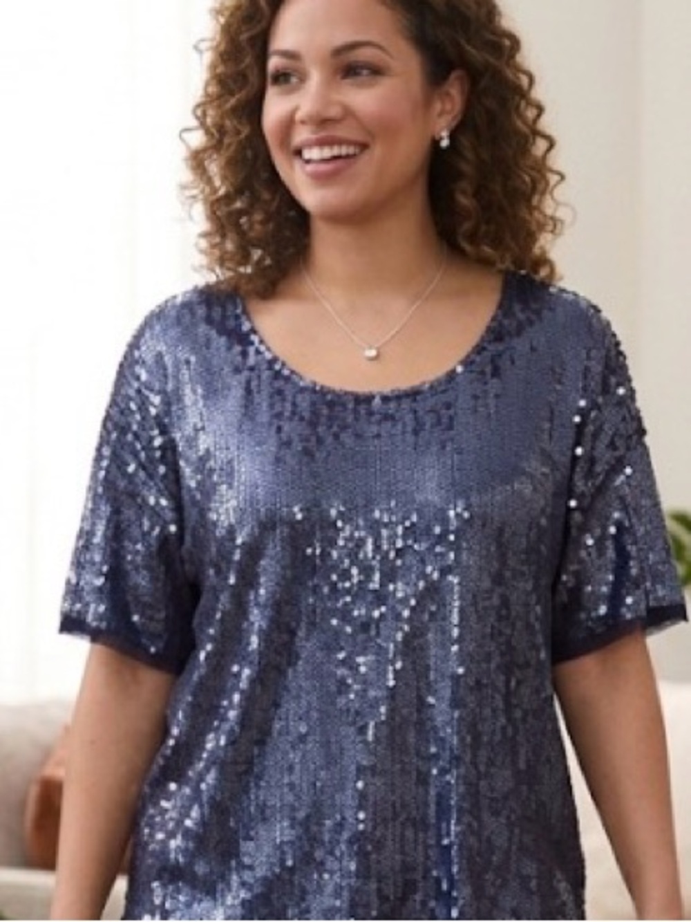 J crew Sequined Navy Scoop Neck Top size Med
